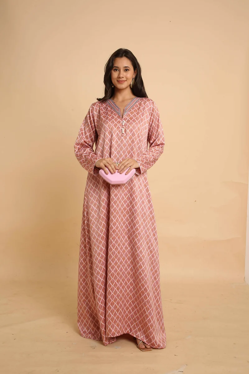 HANA & SARA Modest Arabic Jalabiya Dress with Elegant Long Sleeves Design